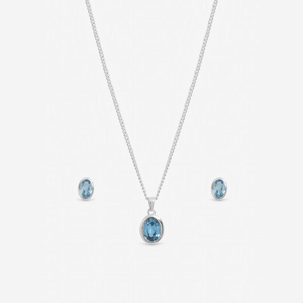 Inicio Sterling Silver Blue Topaz Oval Bezel Set - Gift Box
