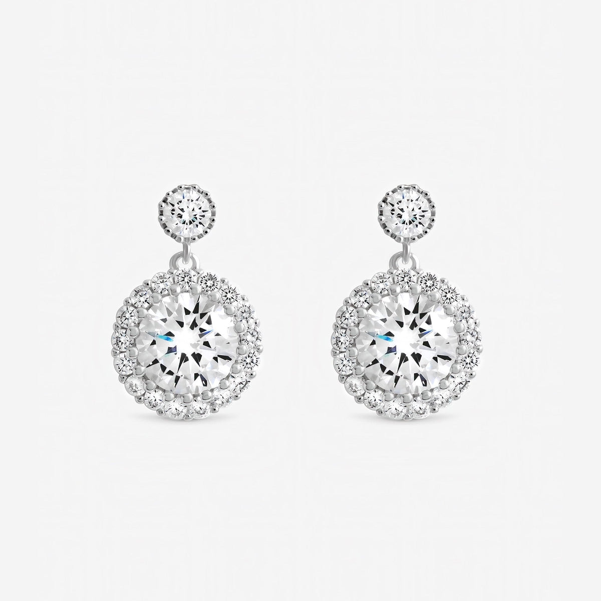 Inicio Sterling Silver Cubic Zirconia Halo Double Drop Earrings - Gift Pouch