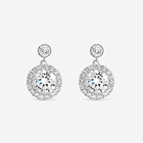 Inicio Sterling Silver Cubic Zirconia Halo Double Drop Earrings - Gift Pouch