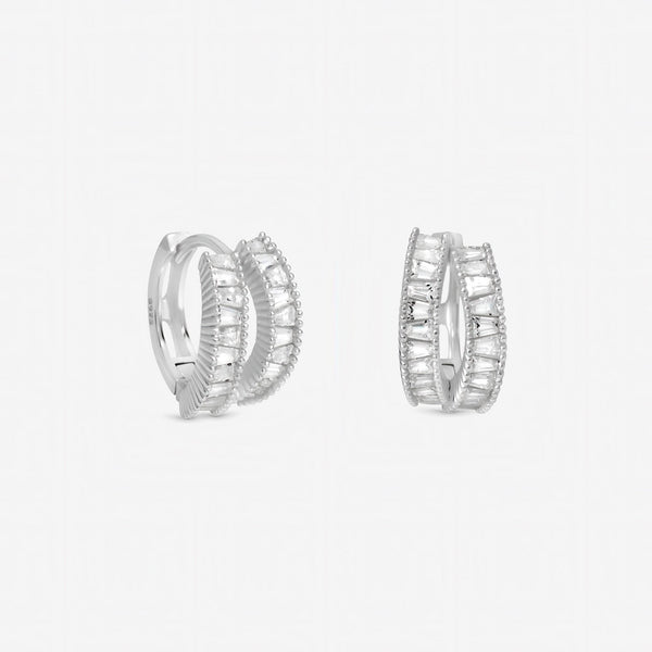 Inicio Sterling Silver Cubic Zirconia Double Row Pave Hoops - Gift Pouch