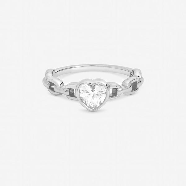 Inicio Sterling Silver Cubic Zirconia Heart Bezel Ring - Gift Pouch