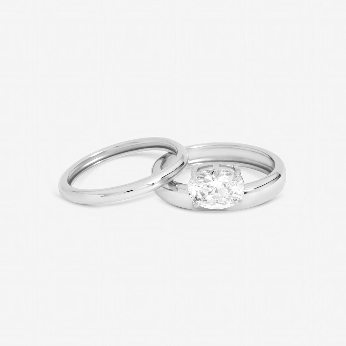 Inicio Sterling Silver Cubic Zirconia Oval Bezel Stacking Duo Ring - Gift Pouch