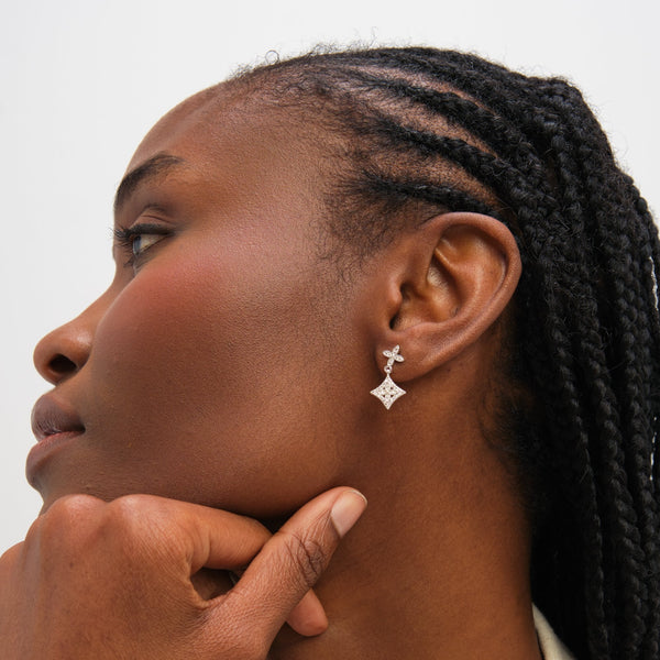 Inicio Sterling Silver Double Drop Clover Earrings