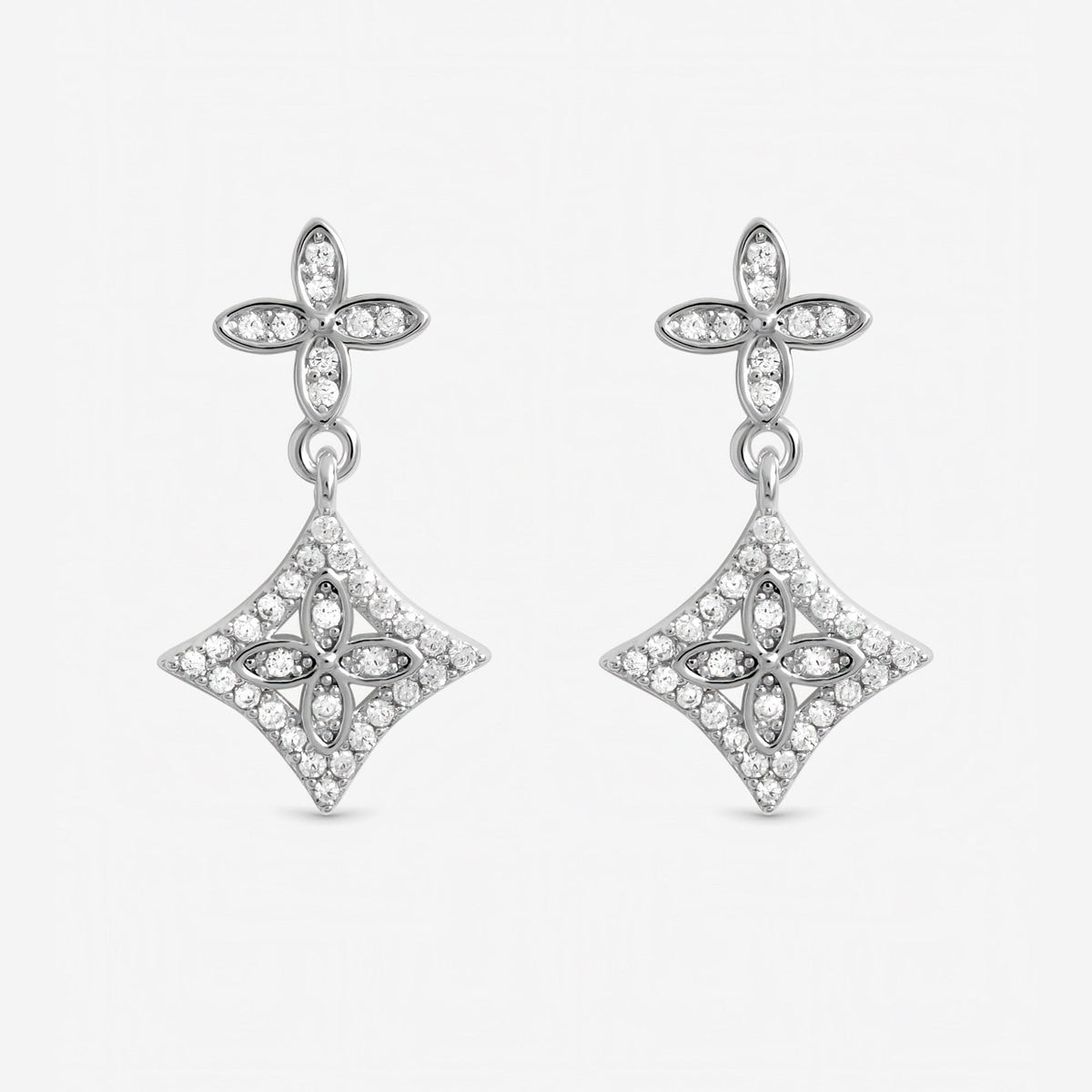 Inicio Sterling Silver Double Drop Clover Earrings