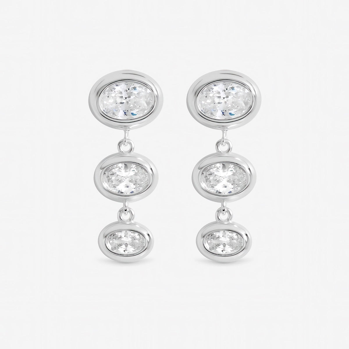 Inicio Sterling Silver Graduated Cubic Zirconia Bezel Drop Earrings - Gift Pouch