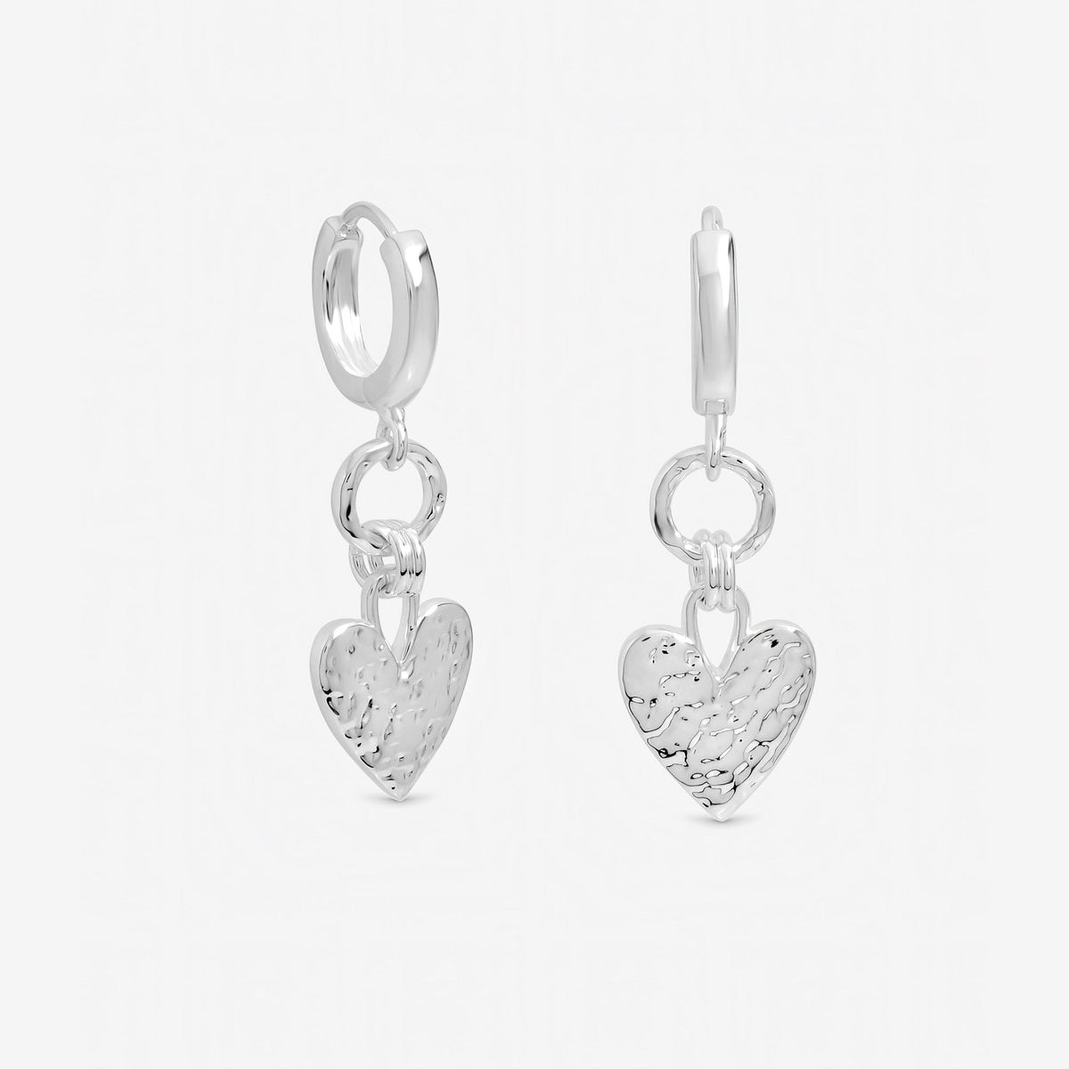 Inicio Sterling Silver Hammered Heart Link Drop Hoop Earrings