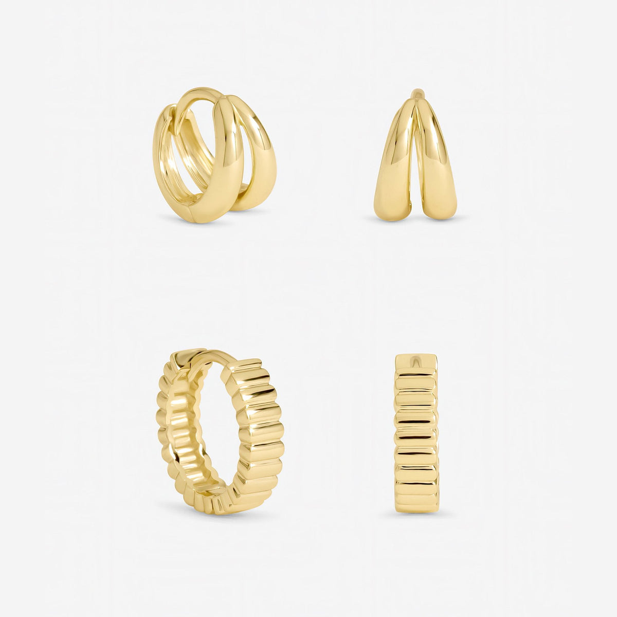 Inicio Gold Plated Textured Hoop Earrings - Pack of 2 - Gift Pouch