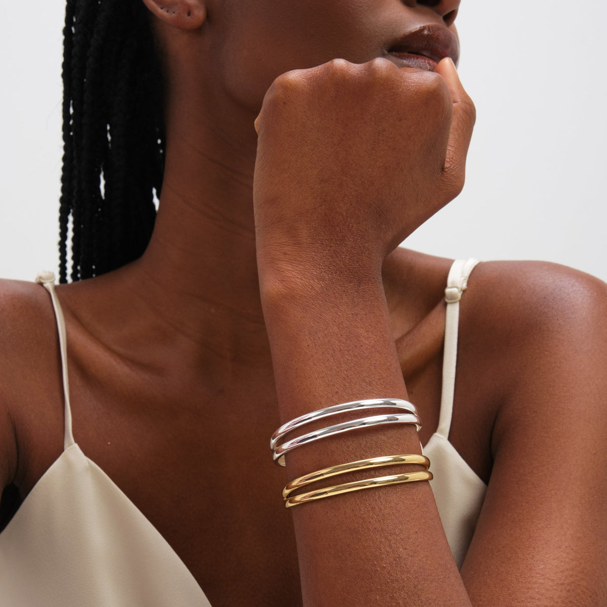 Inicio Gold Plated Polished Double row Cuff - Gift Pouch