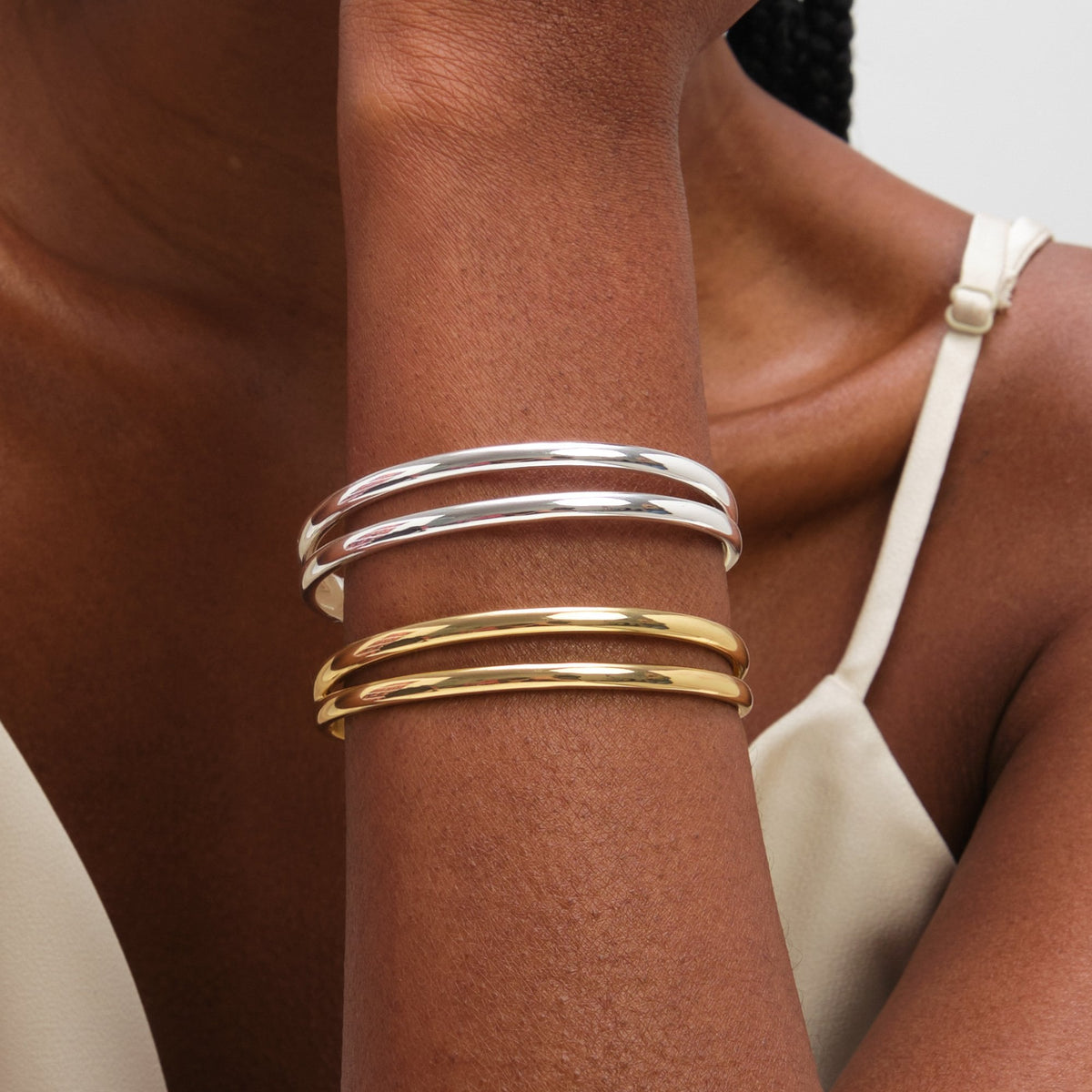 Inicio Silver Plated Polished Double row Cuff - Gift Pouch