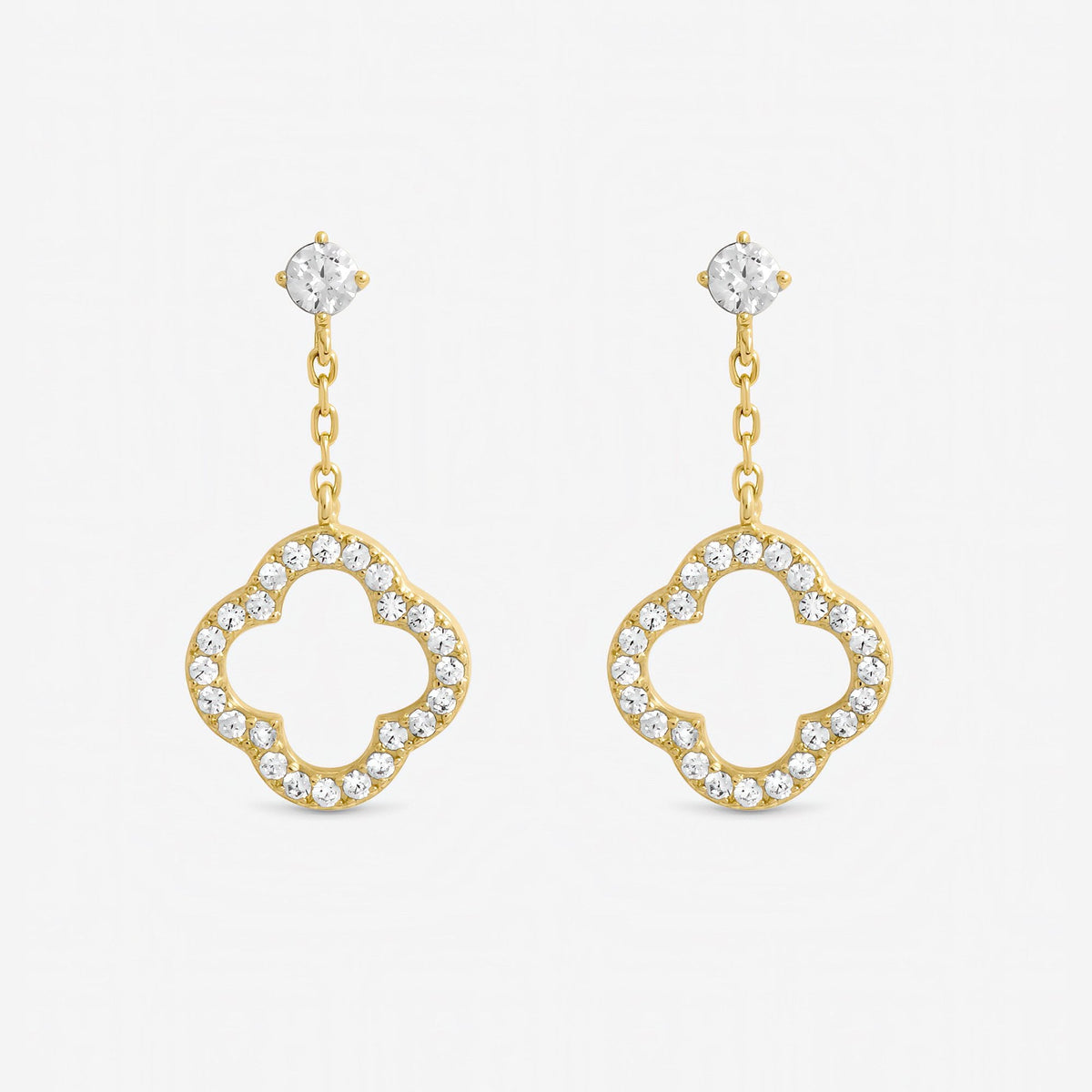 Jon Richard Gold Plated and Crystal Open Clover Drop Earrings
