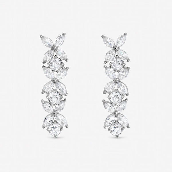 Jon Richard Rhodium Plated Cubic Zirconia Floral Earrings