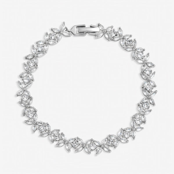Jon Richard Rhodium Plated Cubic Zirconia Floral Bracelet