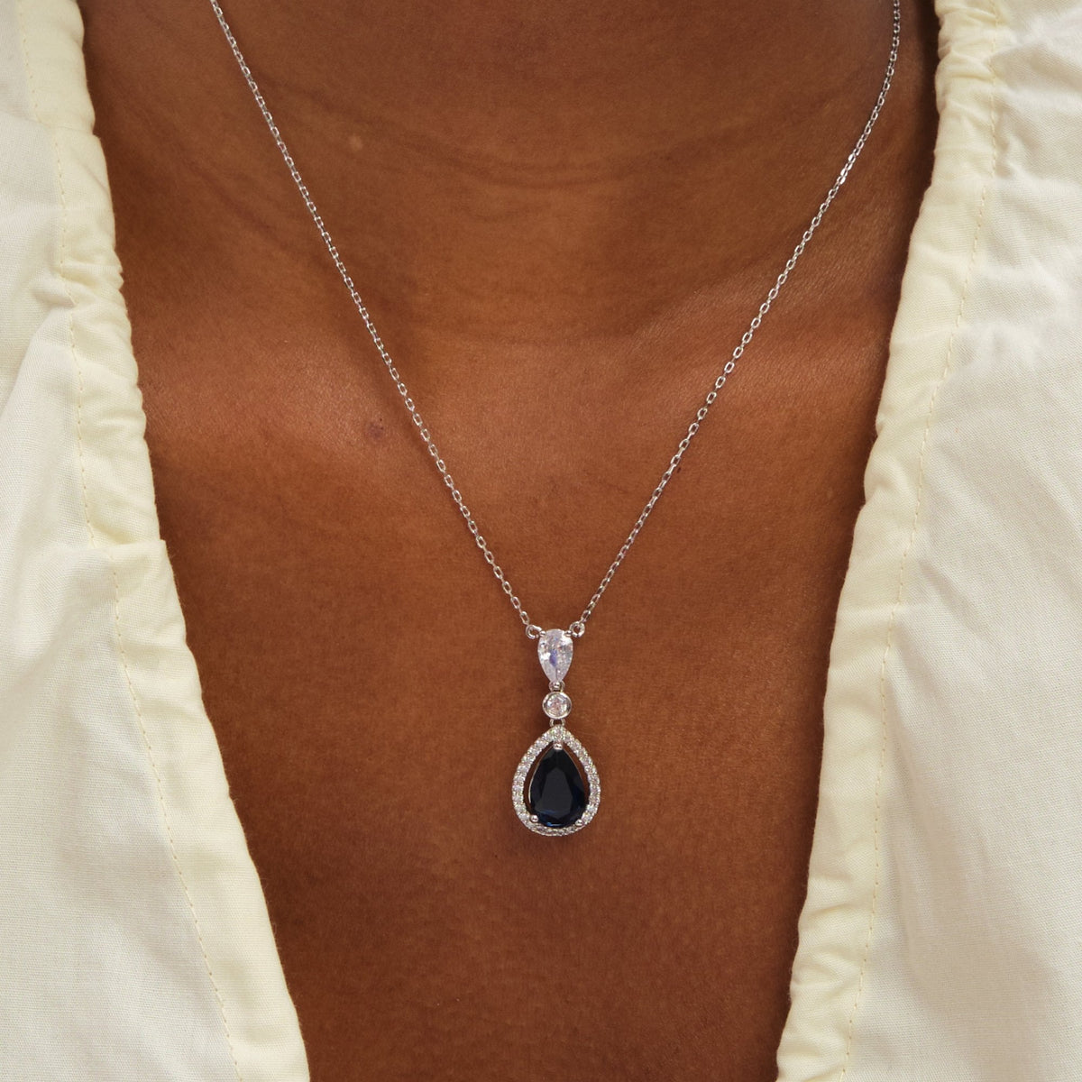 Jon Richard Rhodium Plated Cubic Zirconia Sapphire Pendant Necklace