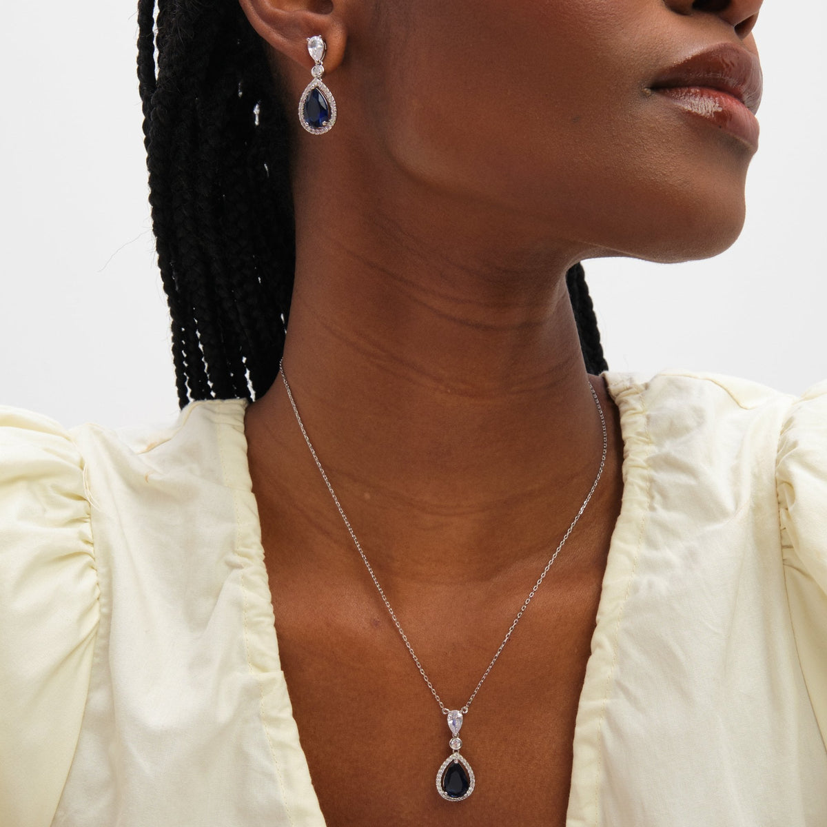 Jon Richard Rhodium Plated Cubic Zirconia Sapphire Pendant Necklace