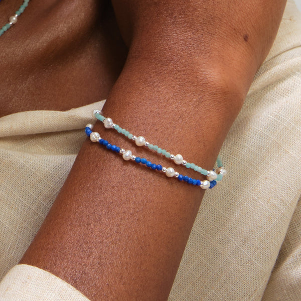Inicio Sterling Silver Lapis And Pearl Bracelet - Gift Pouch