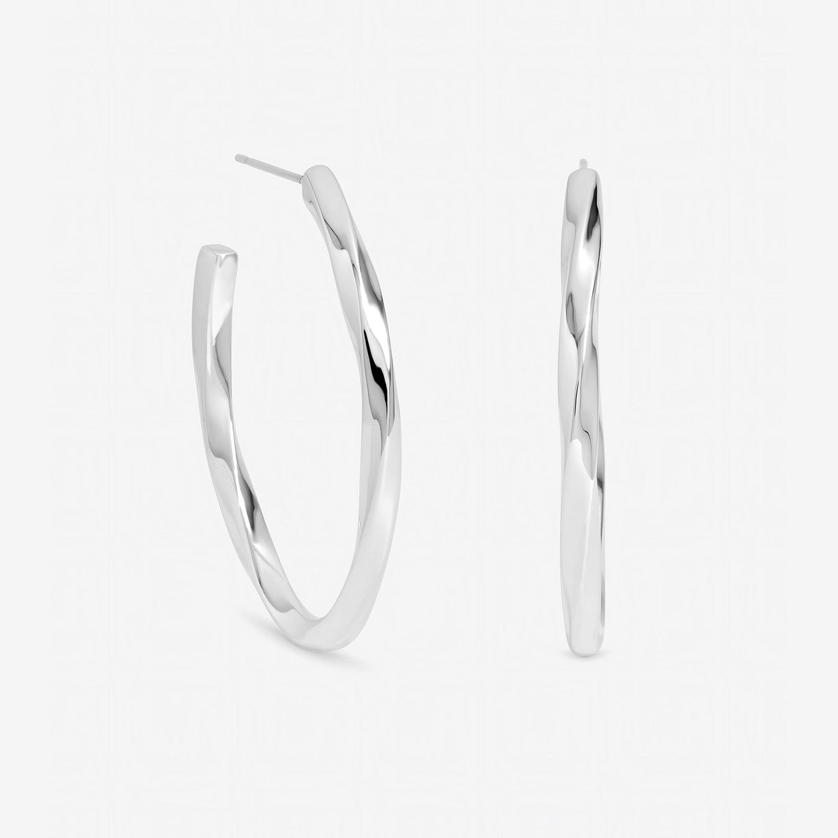 Inicio Sterling Silver Large Polished Oval Twist Hoops - Gift Pouch