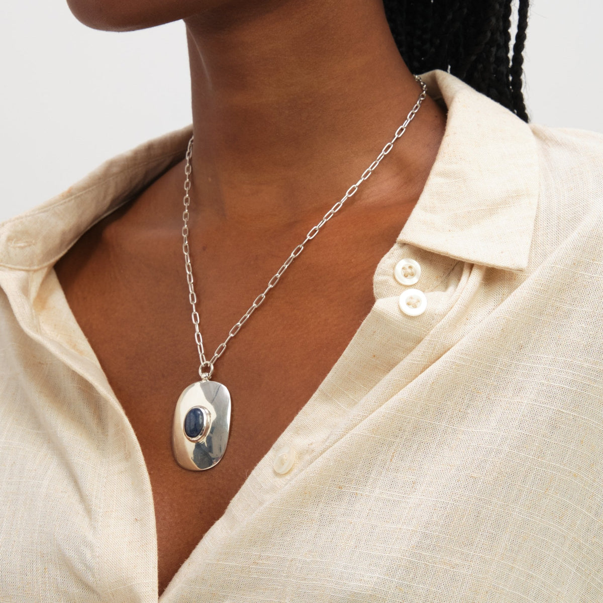 Inicio Sterling Silver Large Turquoise Polished Pendant - Gift Pouch