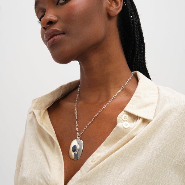 Inicio Sterling Silver Large Turquoise Polished Pendant - Gift Pouch