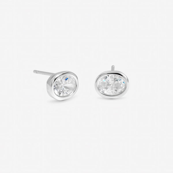 Inicio Sterling Silver Oval Cubic Zirconia Bezel Studs - Gift Pouch