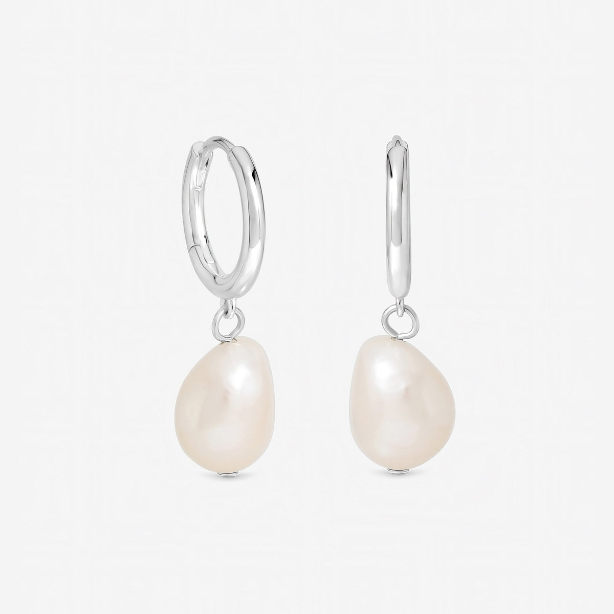 Inicio Sterling Silver Pearl Charm Hoops - Gift Pouch