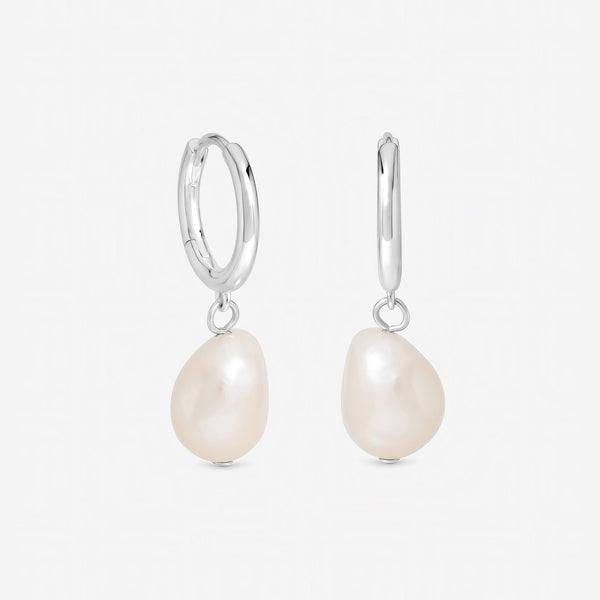 Inicio Sterling Silver Pearl Charm Hoops - Gift Pouch