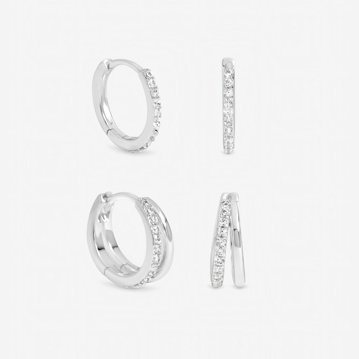 Inicio Sterling Silver Polished And Pave Hoops - Pack of 2
