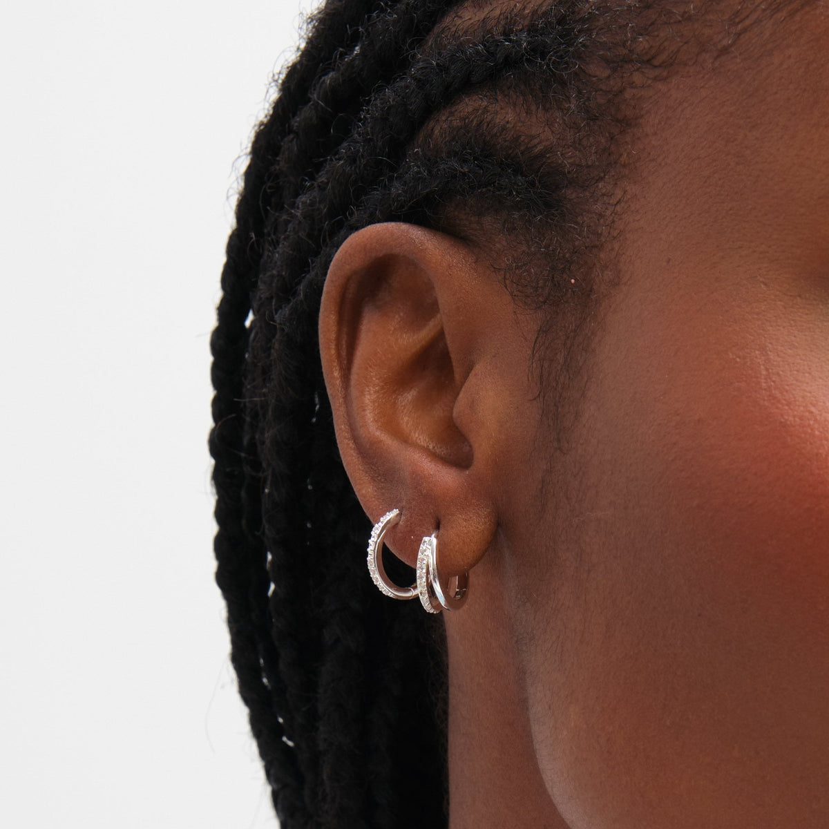 Inicio Sterling Silver Polished And Pave Hoops - Pack of 2