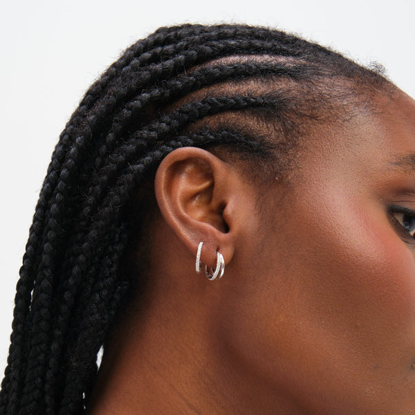 Inicio Sterling Silver Polished And Pave Hoops - Pack of 2