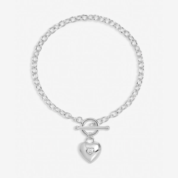 Inicio Sterling Silver Polished Bezel Heart T Bar Bracelet - Gift Pouch