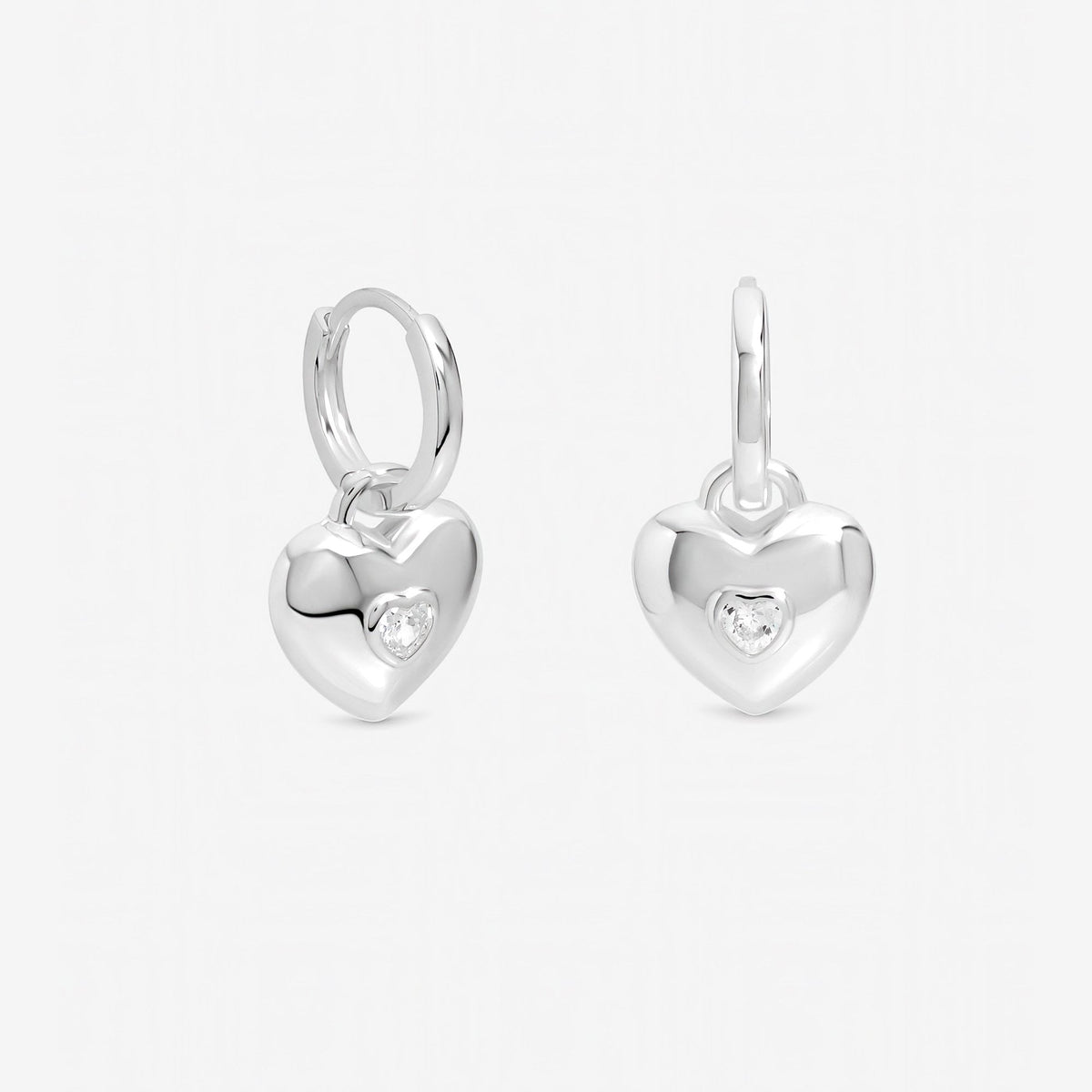 Inicio Sterling Silver Polished Heart Bezel Heart Charm Huggie Hoops - Gift Pouch
