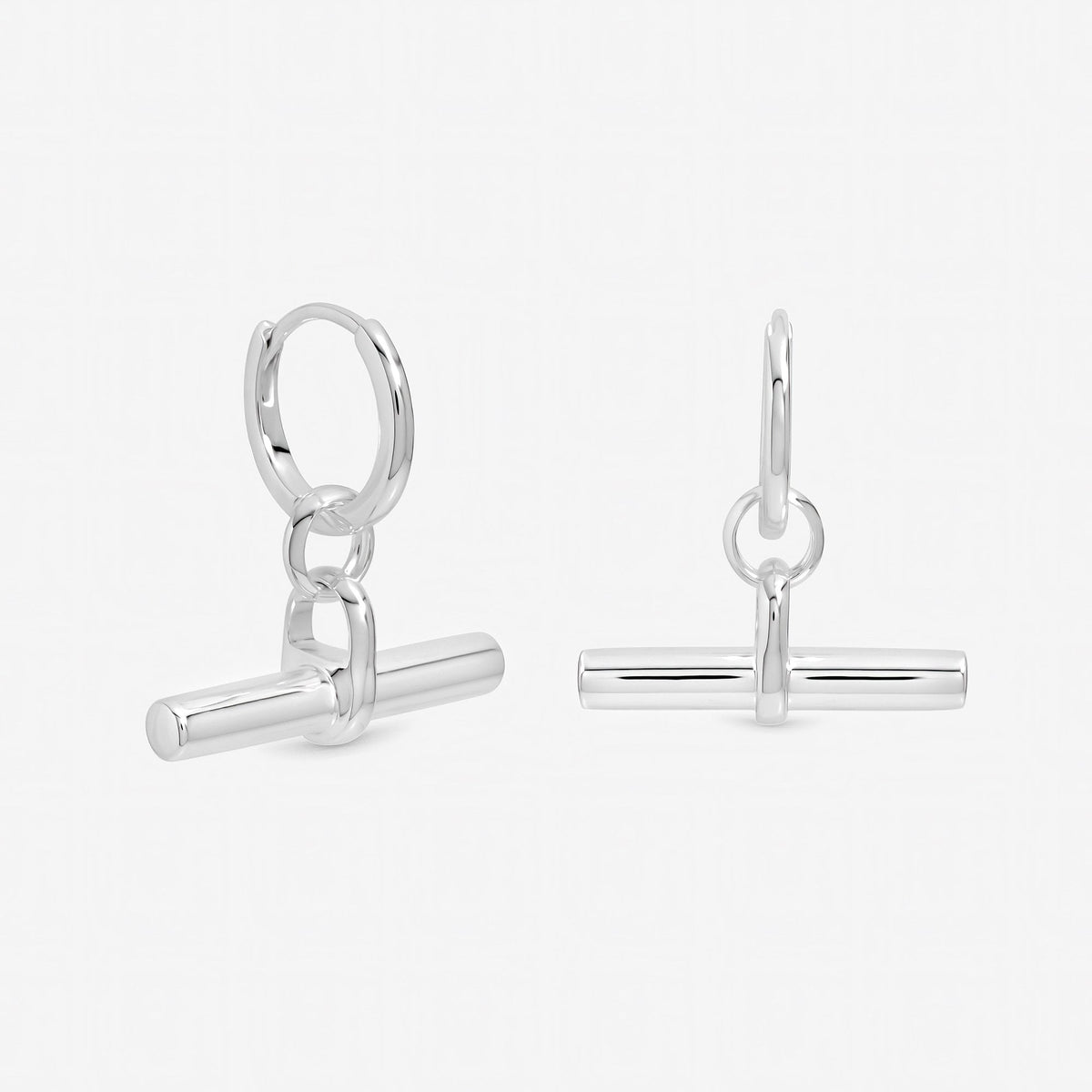 Inicio Sterling Silver Polished T-Bar Hoop Earrings