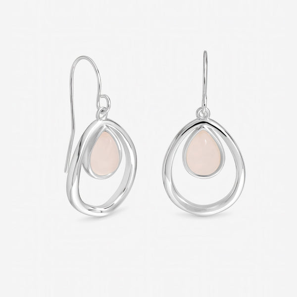 Inicio Sterling Silver Rose Quartz Polished Oval Drop Earrings