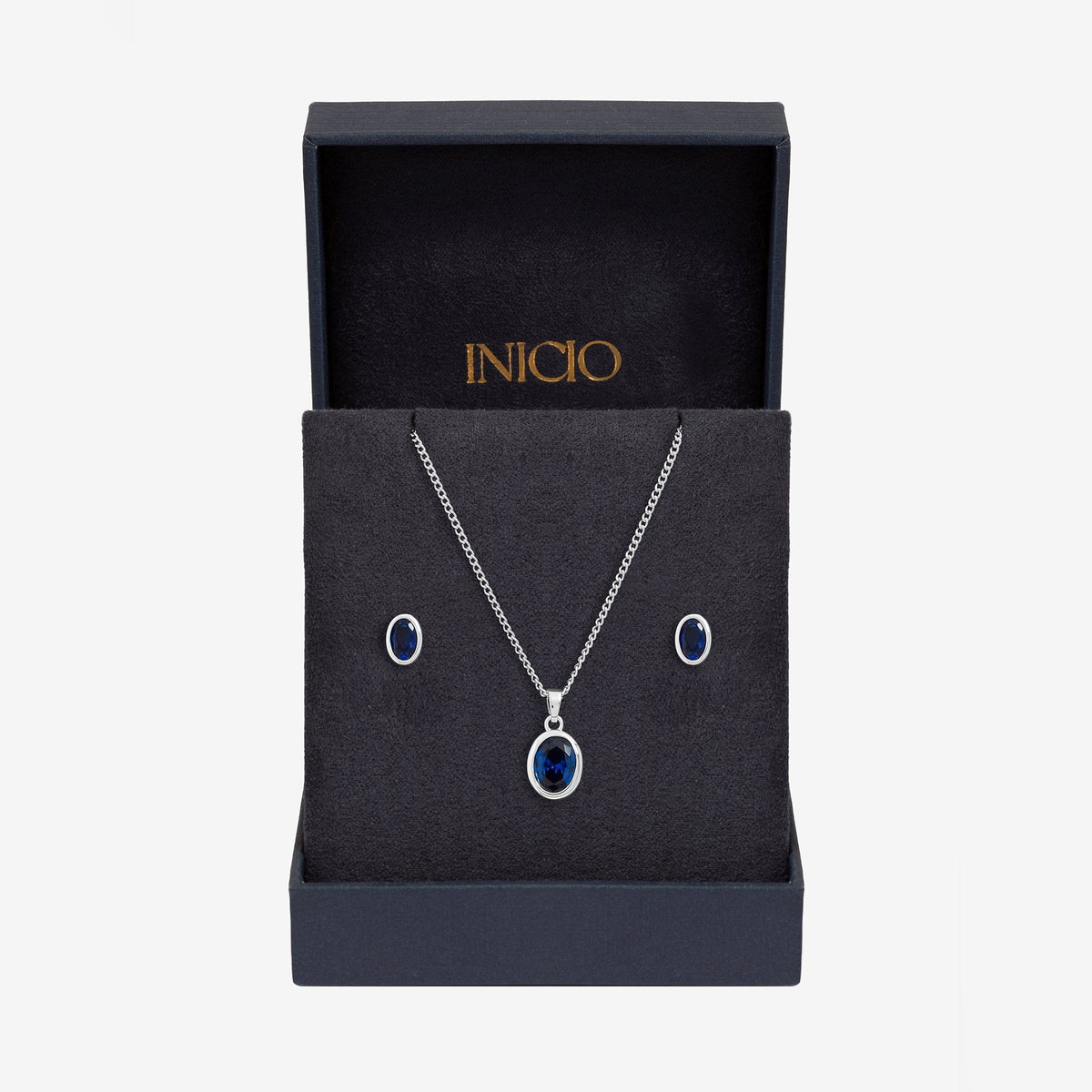 Inicio Sterling Silver Sapphire Oval Bezel Set - Gift Box