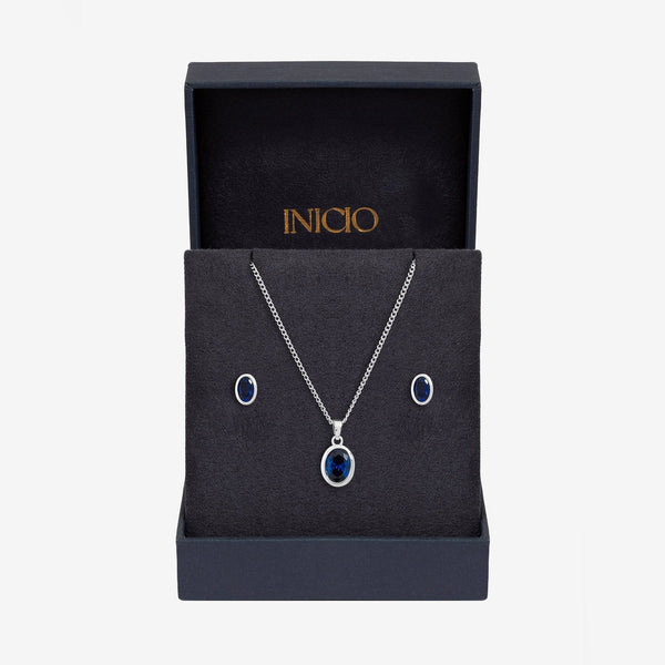 Inicio Sterling Silver Sapphire Oval Bezel Set - Gift Box