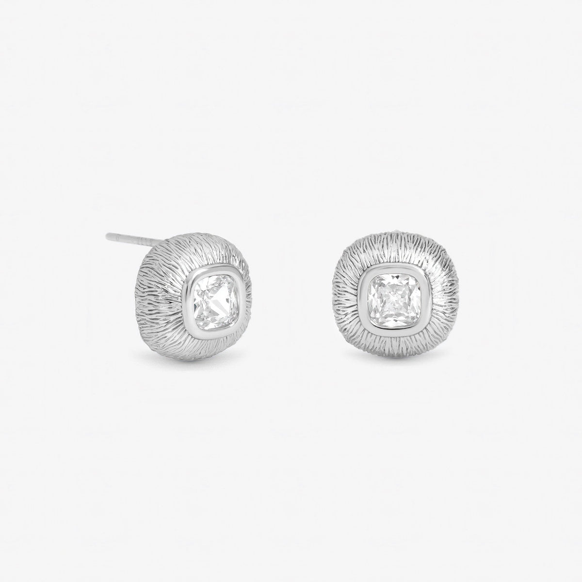 Inicio Sterling Silver Satin Cubic Zirconia Bezel Set Studs - Gift Pouch