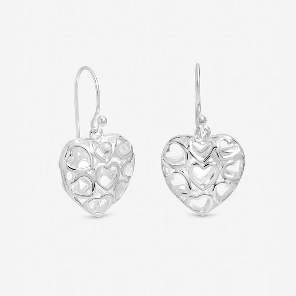 Inicio Sterling Silver Filagree Puff Heart Fishhook Earrings