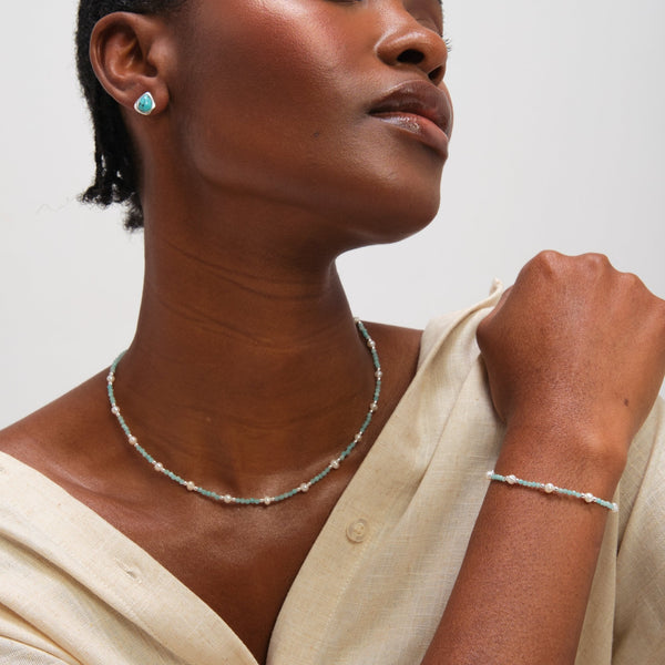 Inicio Sterling Silver Turquoise And Pearl Necklace - Gift Pouch