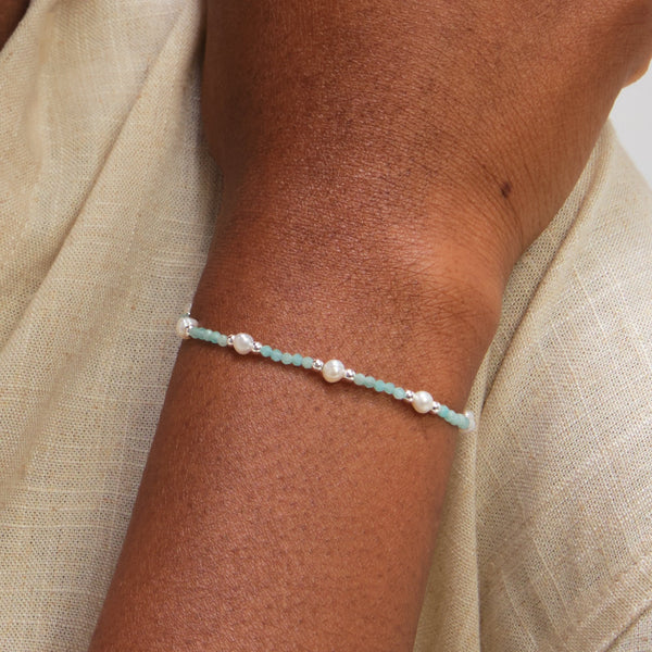 Inicio Sterling Silver Turquoise And Pearl Bracelet - Gift Pouch