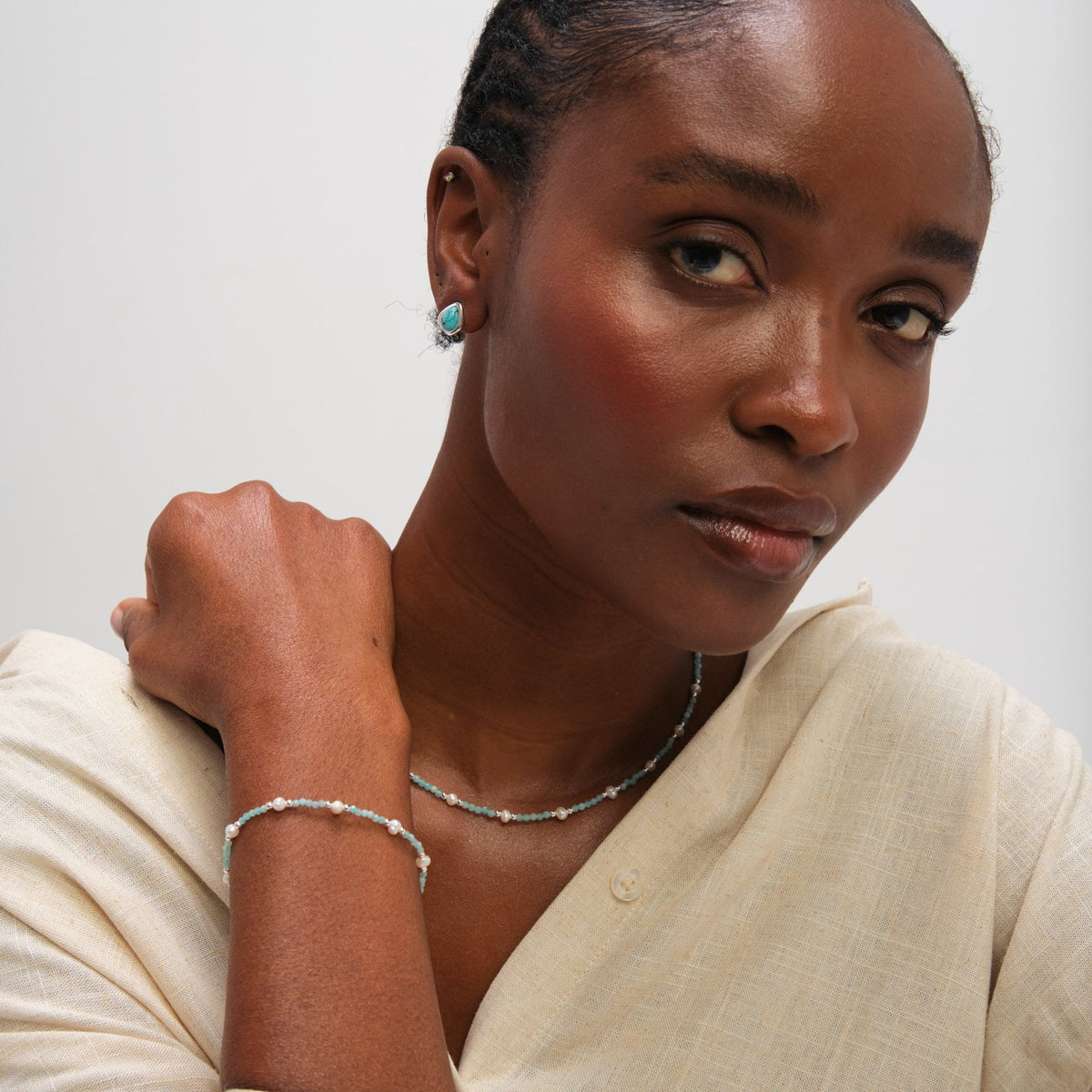 Inicio Sterling Silver Turquoise And Pearl Bracelet - Gift Pouch