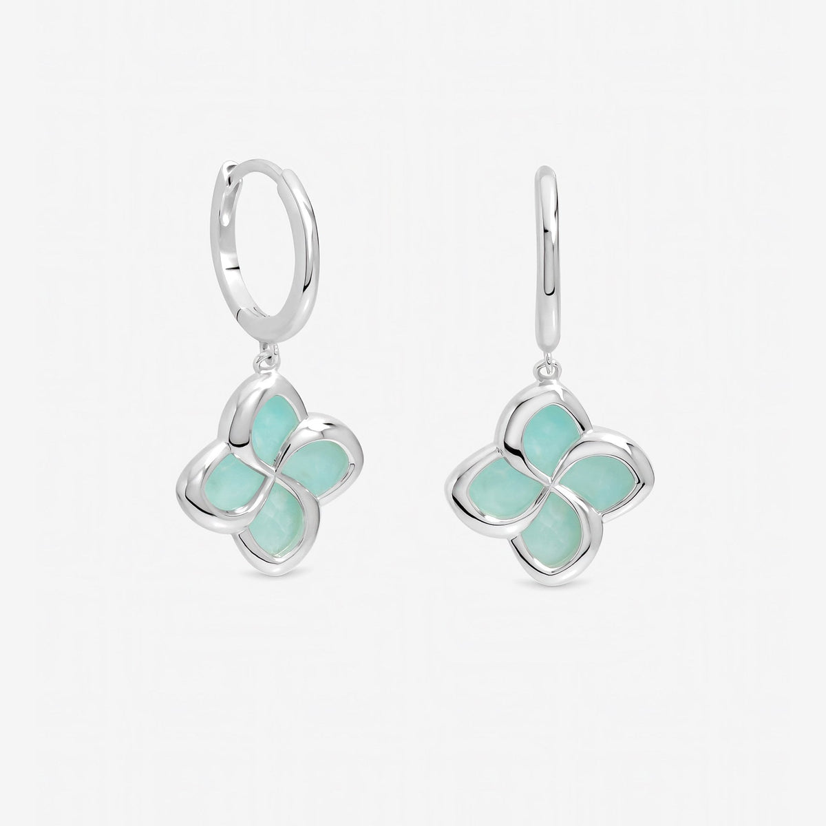 Inicio Sterling Silver Turquoise Clover Huggie Hoops