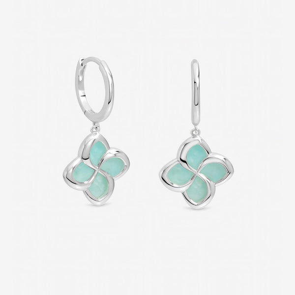 Inicio Sterling Silver Turquoise Clover Huggie Hoops