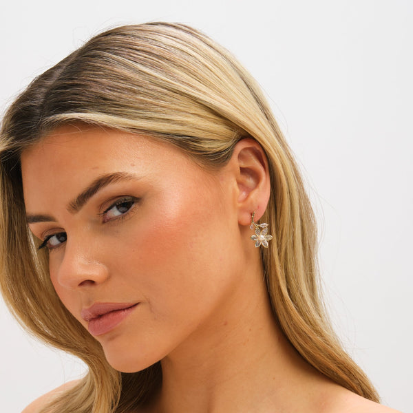 Jon Richard Gold Plated Crystal and Pearl Flower Drop Earrings