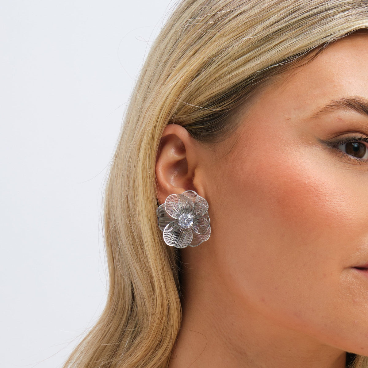 Jon Richard Rhodium Plated Crystal Statement Flower Earrings