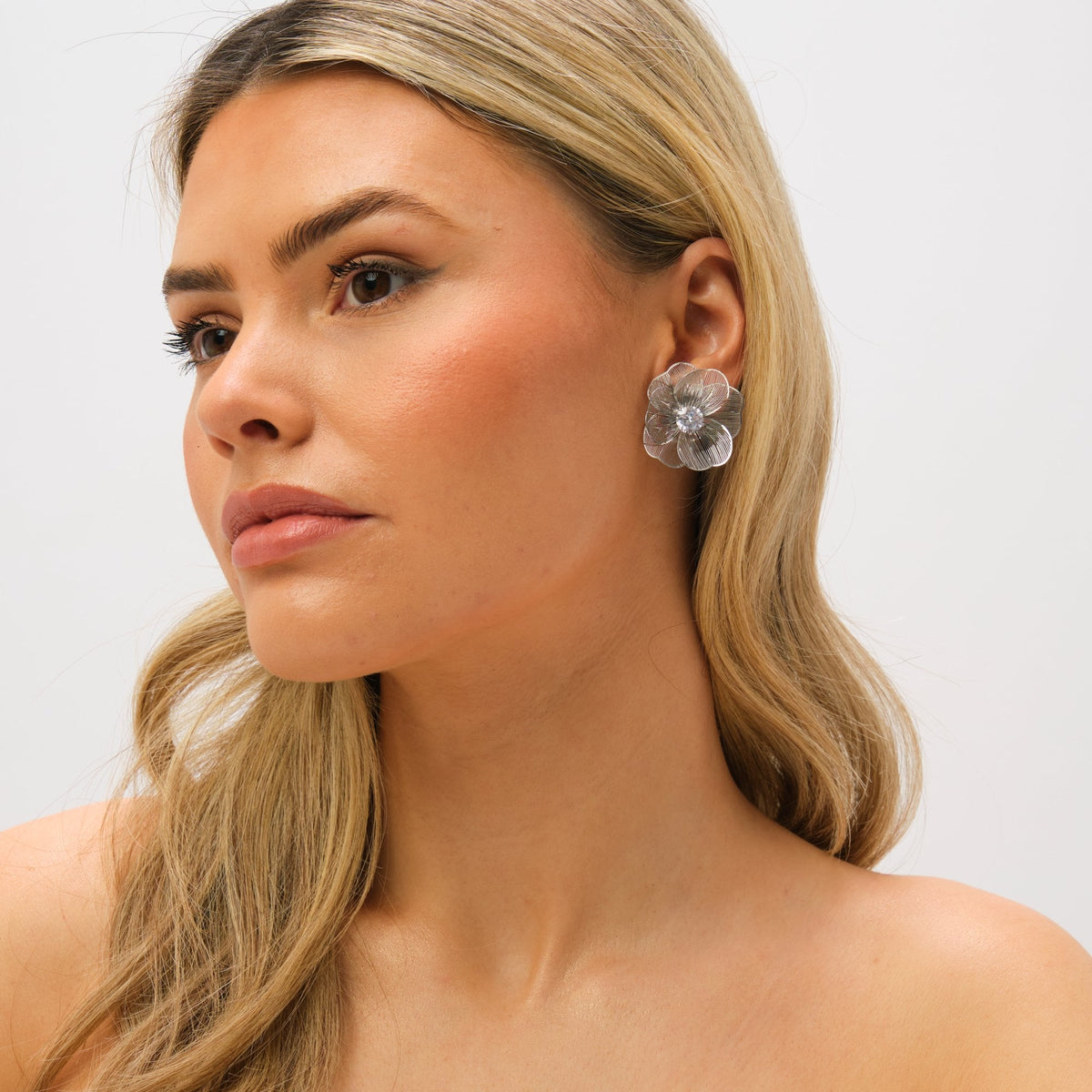 Jon Richard Rhodium Plated Crystal Statement Flower Earrings