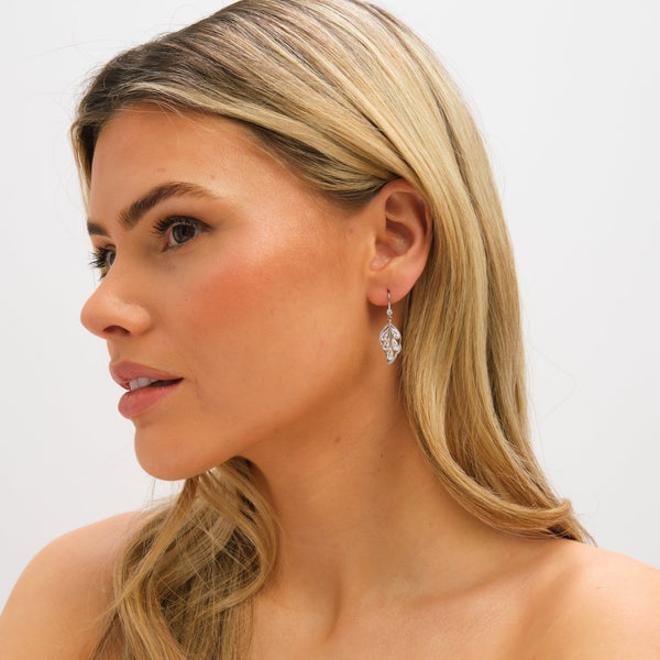 Jon Richard Rhodium Plated and Crystal Leaf Drop Earrings