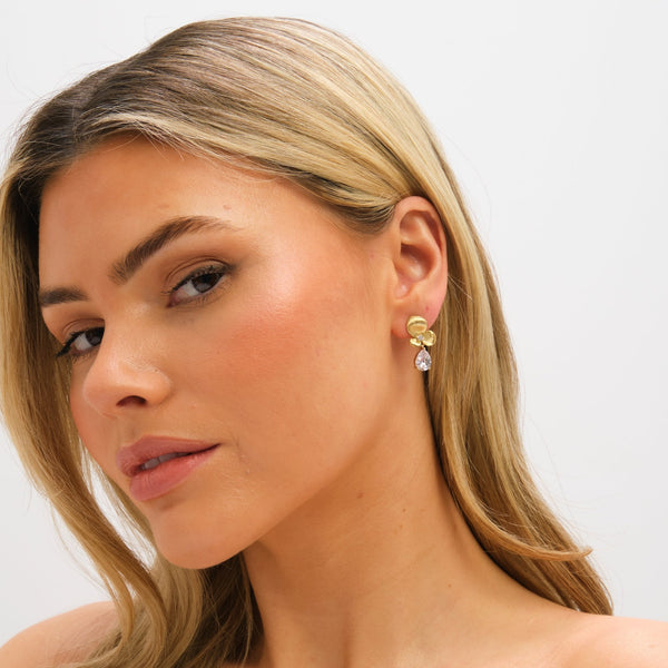 Jon Richard Gold Plated Brushed Floral and Crystal Drop Earrings