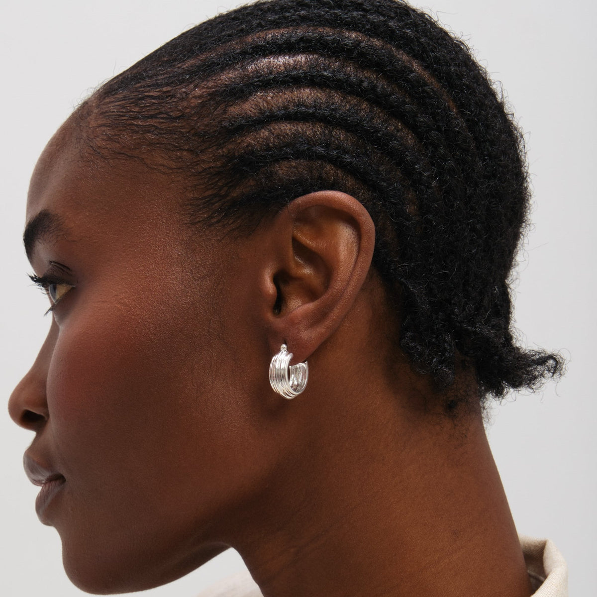 Inicio Sterling Silver Ridged Hoop Earrings