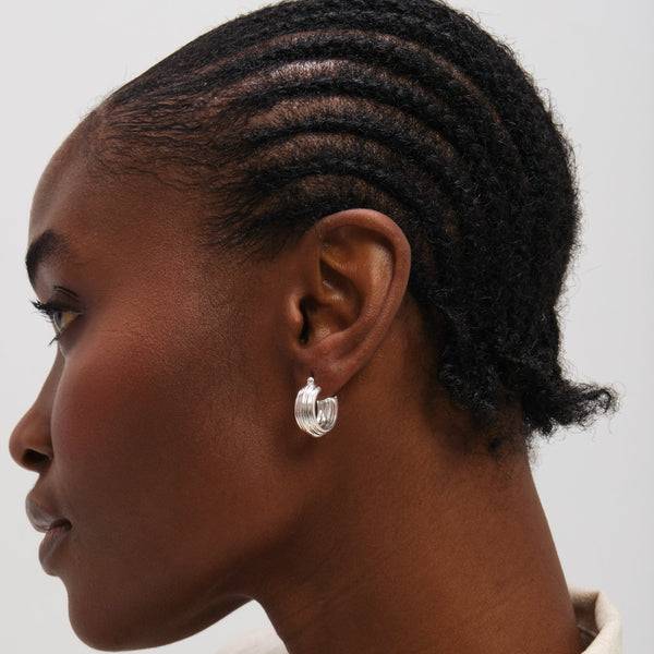 Inicio Sterling Silver Ridged Hoop Earrings