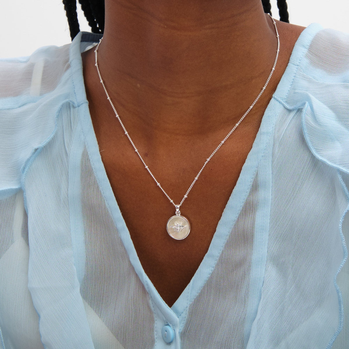 Inicio Sterling Silver Mother Of Pearl Bumblebee Pendant - Gift Pouch