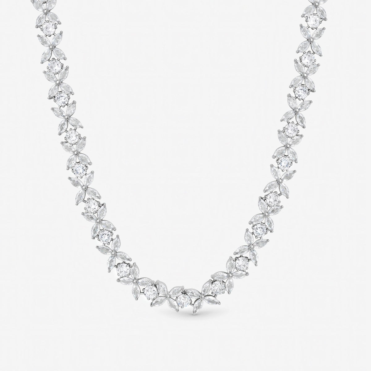 Jon Richard Rhodium Plated Cubic Zirconia Floral Necklace